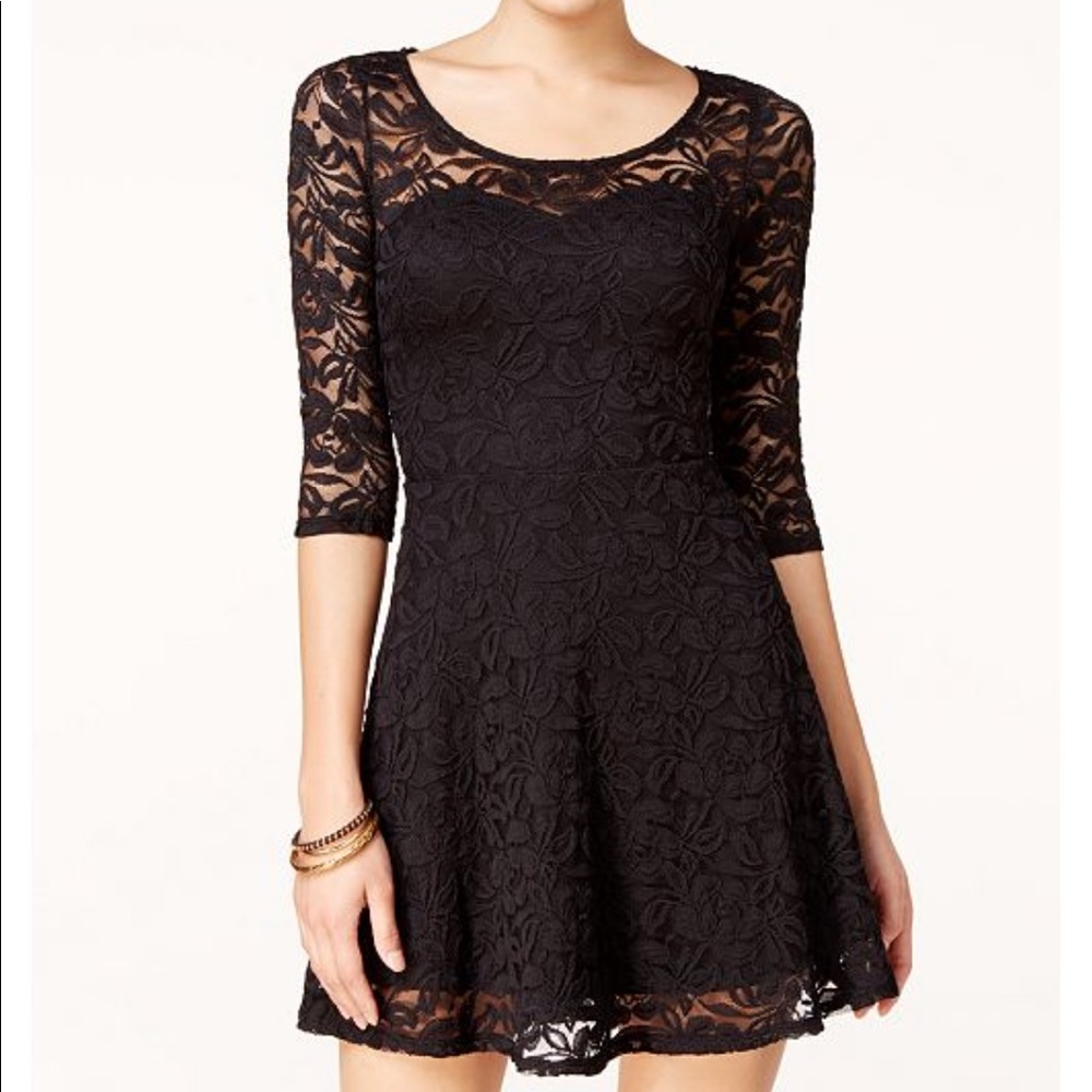 Juniors lace black skater dress